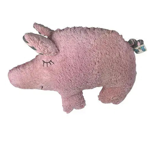 Detailaufnahme des Bio Kuscheltiers "Schwein" – hochwertige Baumwollstruktur, handgefertigt von PAT & PATTY