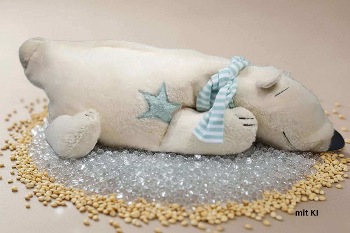 Bio Kuschelkissen EisbĂ€r mit Glasperlen-FĂŒllung, GOTS zertifiziert â PAT & PATTY