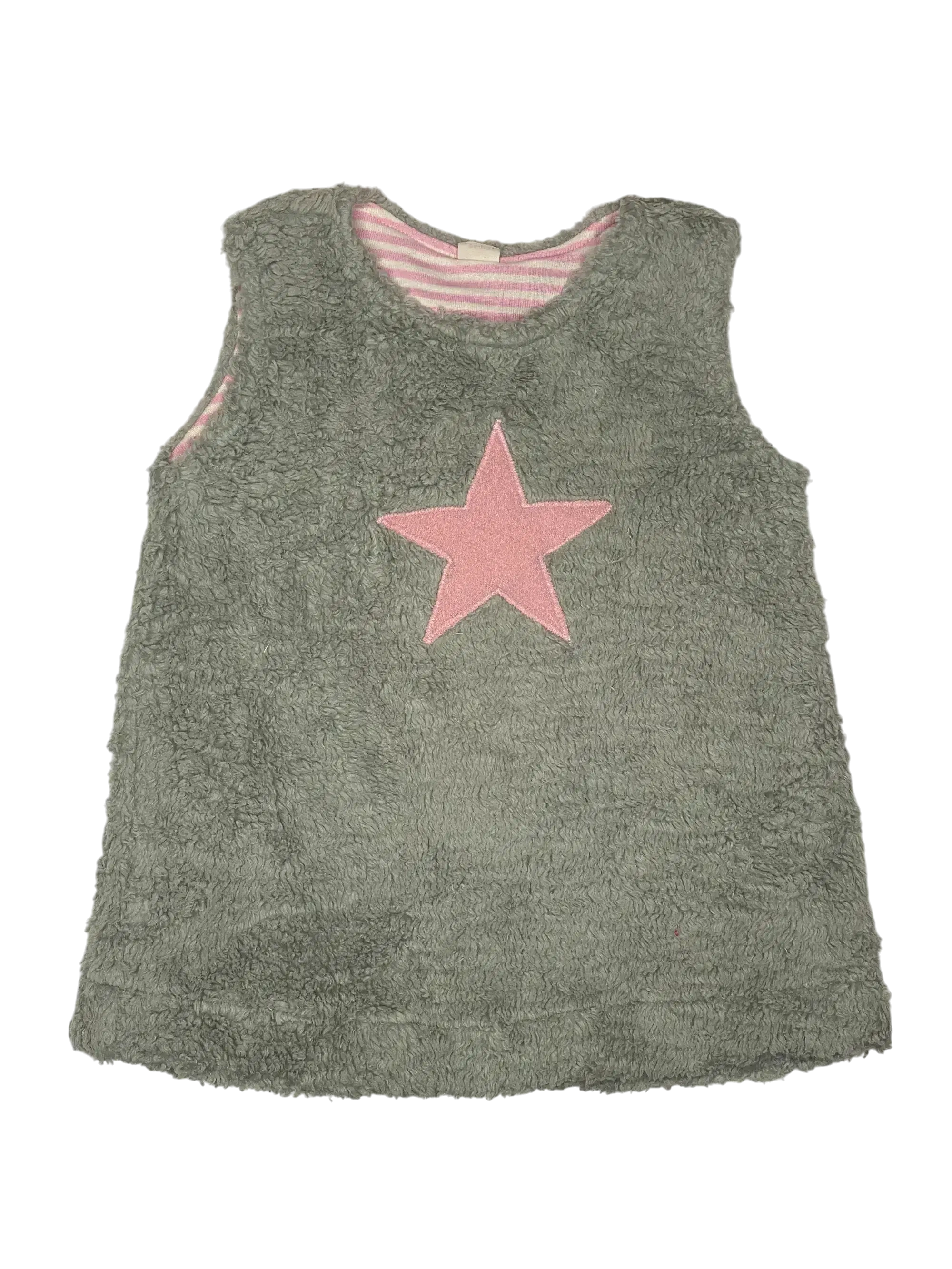 hellgrau bio Plüschkleid mit rosa Stern