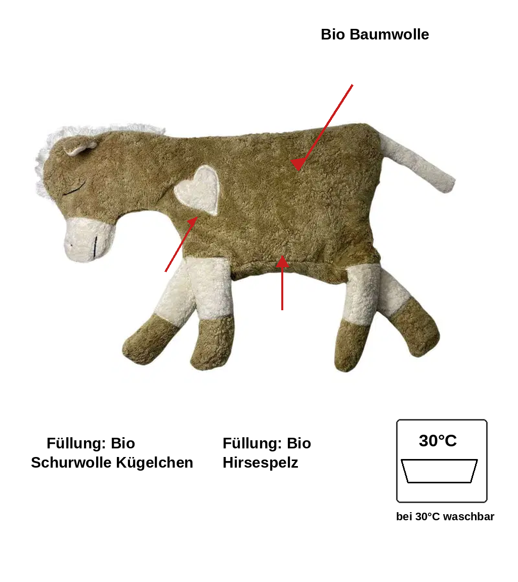 bio Kuschelkissen Pferd hellbraun Gewichtes Kissen mit Glasperlen , GOTS zertifiziert – PAT & PATTY