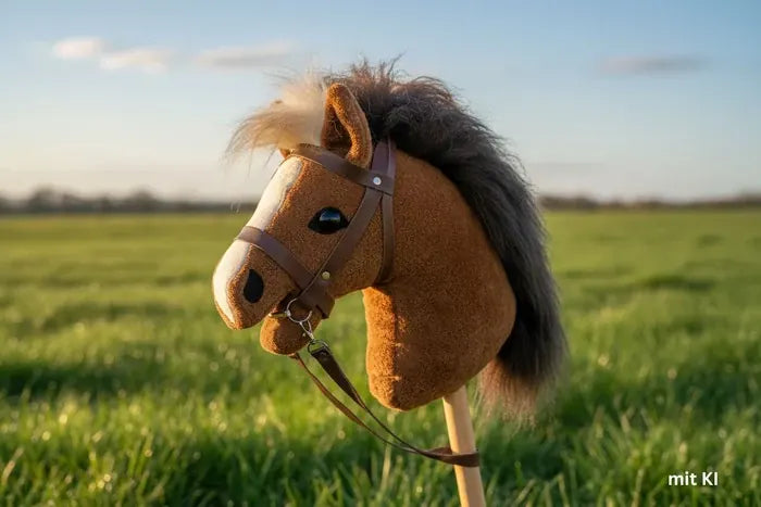Steckenpferd Coppa auf der Weide – Bio Hobby Horse aus Baumwollsamt, PAT & PATTY