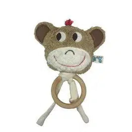 Bio Baby Rassel Mit Holz-Beißring – Affe Design Von PAT & PATTY, GOTS Zertifiziert Und Babysicher