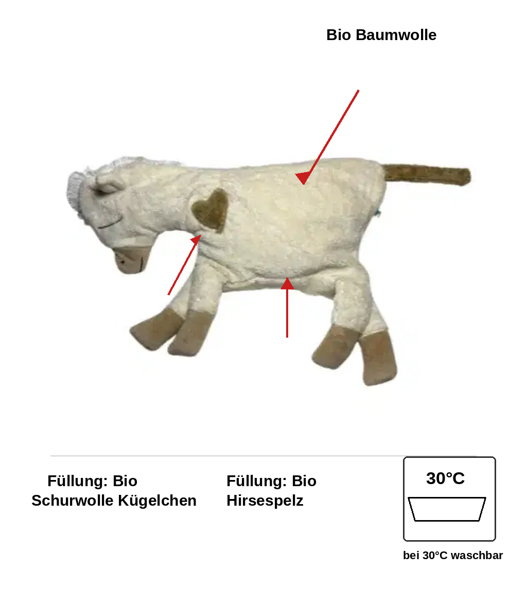 bio Kuschelkissen Pferd naturweiß Gewichtes Kissen  mit Glasperlen , GOTS zertifiziert – PAT & PATTY